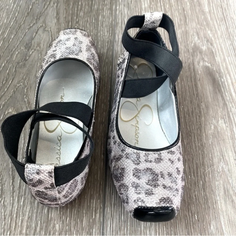 NEW! Jessica Simpson Girls Shoes Madison Ballet Flat Silver Animal Print Size 13